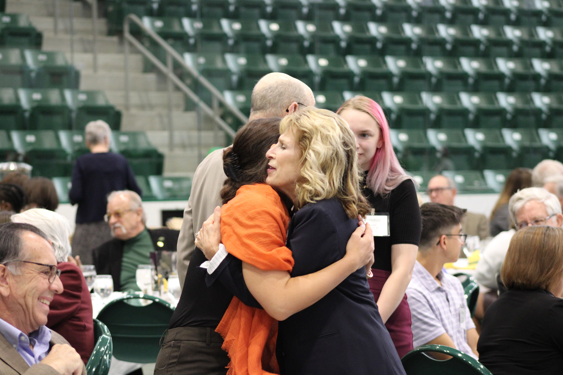 Former President Deborah F. Stanley and Michael Stanley attended the Scholars Brunch Sept. 30 in Marano Campus Center, in the arena named in her honor.