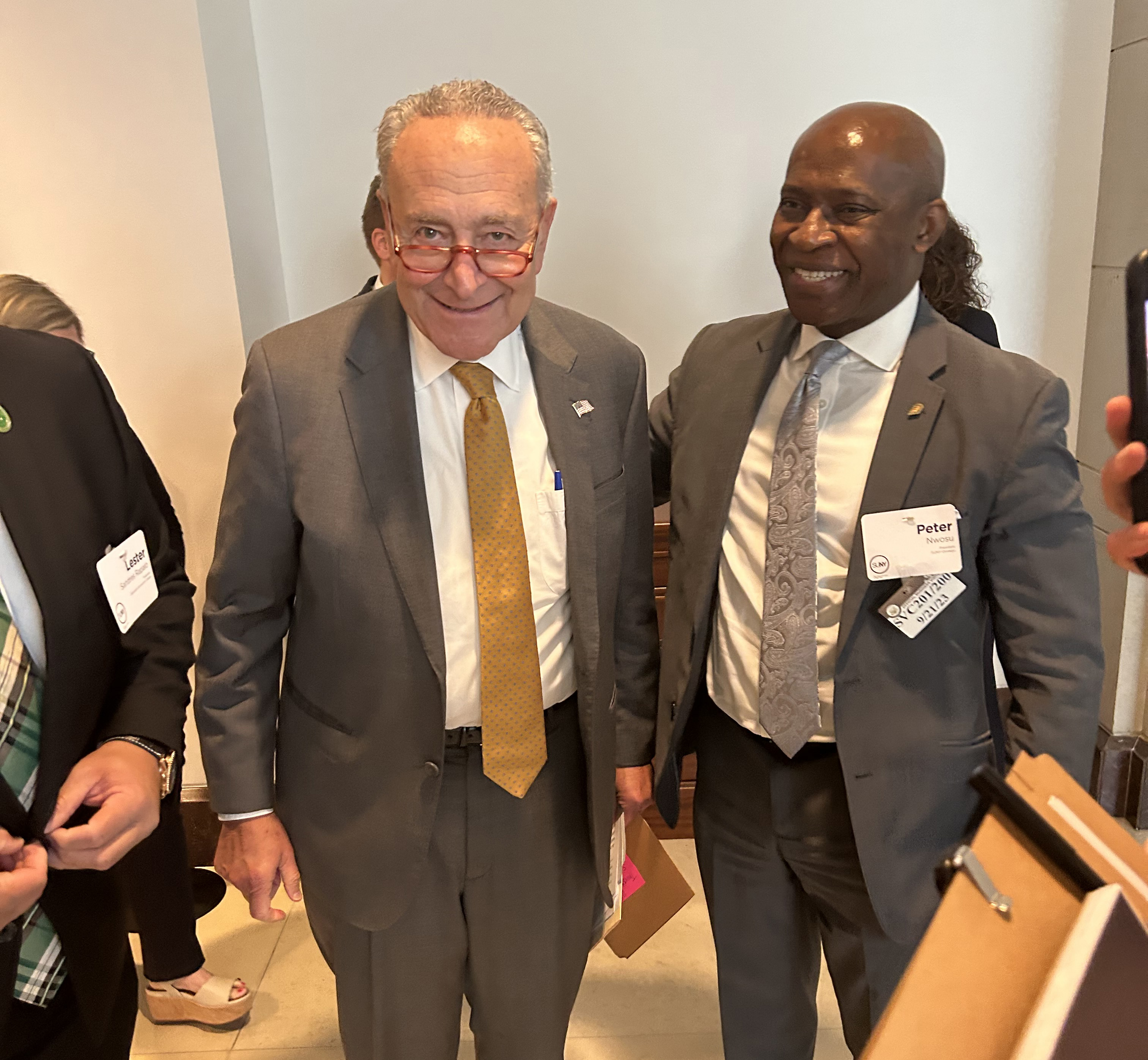 During SUNY D.C. Day, SUNY Oswego President Peter O. Nwosu and  Assistant Vice President of Workforce Innovation and External Relations Kristi Eck met with representatives including U.S. Senator and Majority Leader Charles Schumer.