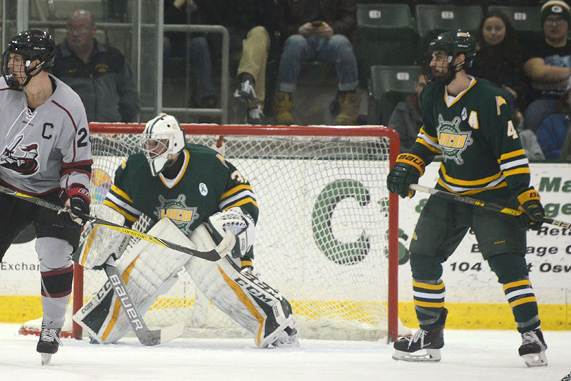 David Richer in goal for men's hockey