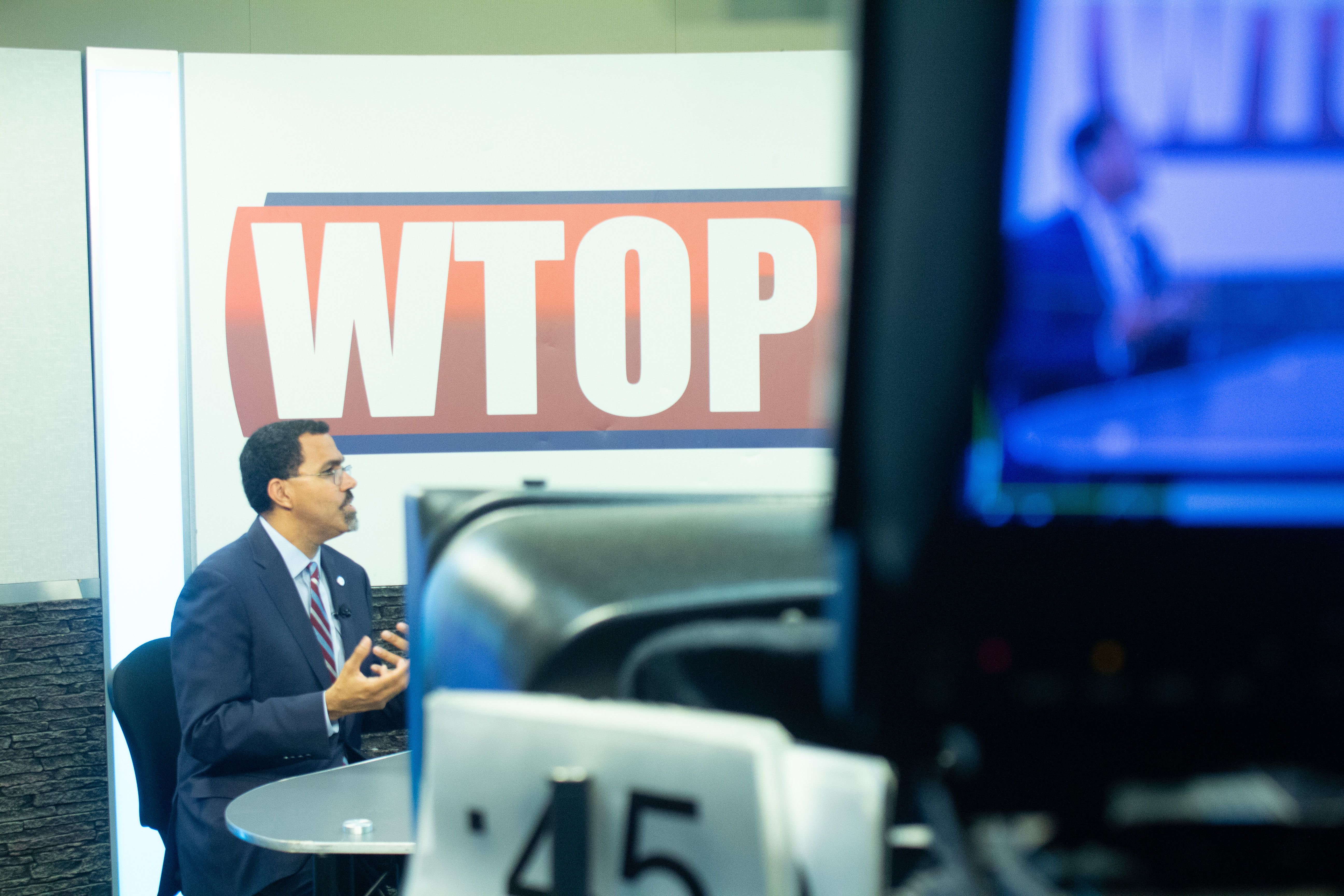 SUNY Chancellor John B. King Jr. visited the SUNY Oswego campus on April 21 meeting with students, touring the campus with faculty and staff, and learning more about the university's programs and facilities. He is pictured doing an interview for the WTOP-10 TV student-run station during a tour of Marano Campus Center.