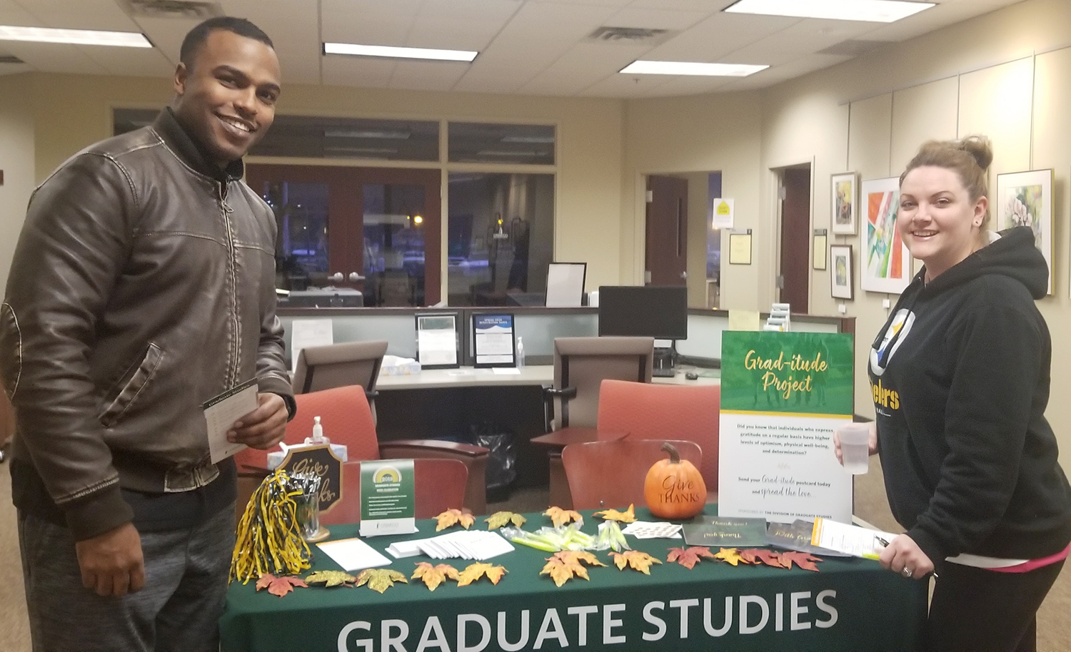 During Graduate Studies Week, criminal justice majors Sam Roberts and Emily Jock attend an event at SUNY Oswego’s Syracuse campus