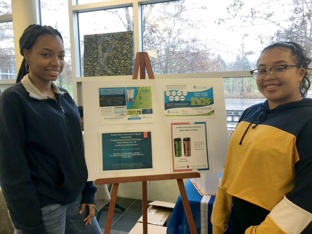 Students selling water bottles for Puerto Rico fundraising