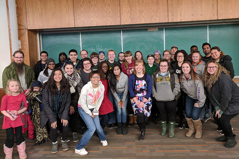 Students preparing for lakefront cleanup