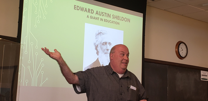 Don Little '91 M'94 M'15, a Syracuse City School District teacher, presented the history of the institution’s founder, Edward Austin Sheldon, and the legacy he left on the world of education. 