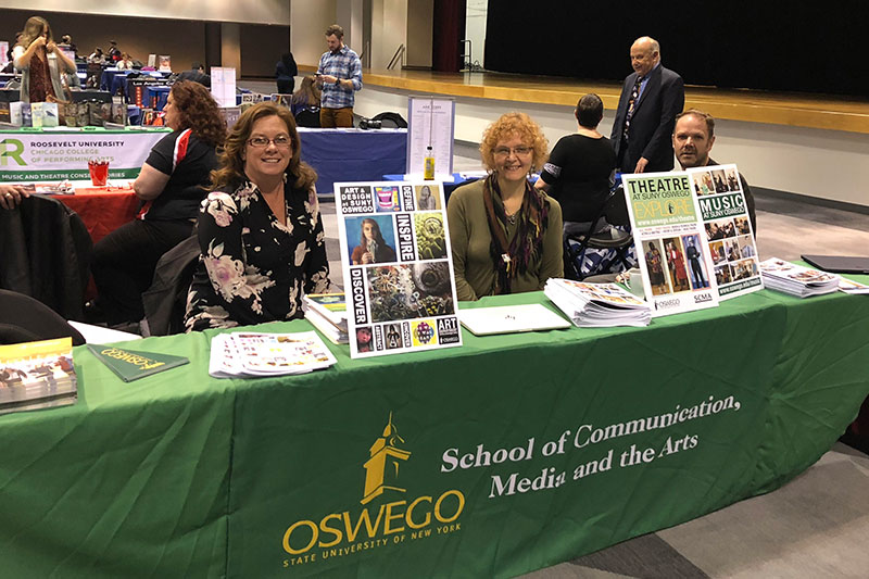 Faculty members in the arts take the opportunity Nov. 5 to interest future students in SUNY Oswego’s School of Communication, Media and the Arts, at the National Association for College Admissions Counseling National Performing and Visual Arts Fair 