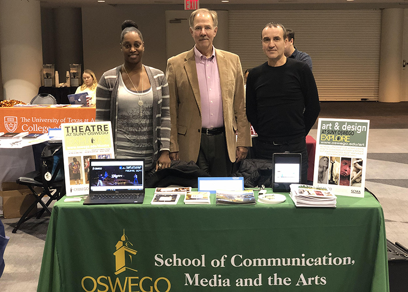 School of Communication, Media and the Arts faculty members represented SUNY Oswego to prospective students at the Nov. 11 college National Performing and Visual Arts Fair in New York City