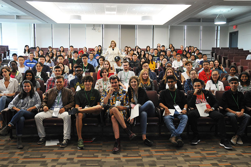 President Stanley welcoming international students