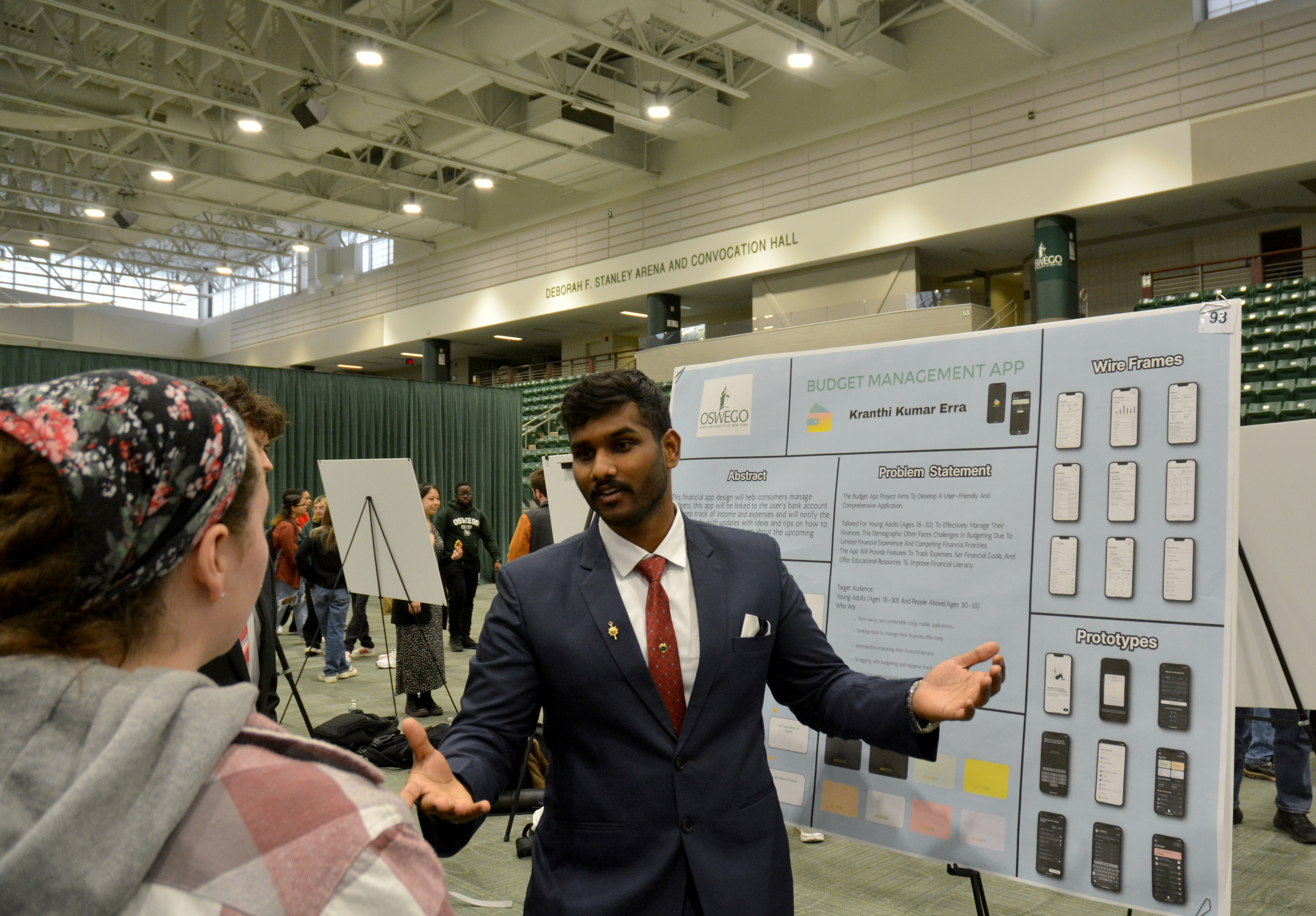 Master’s in human-computer interaction student Kranthi Kumar Erra presents about developing the Budget Management App during the Quest poster session on April 17.