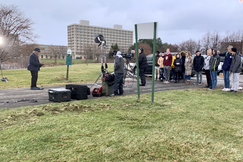 Al Roker does a live NBC Nightly News hit as students watch and learn