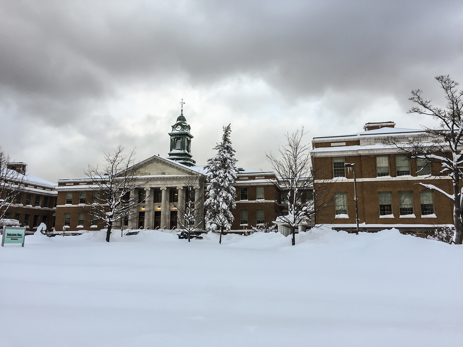 Sheldon Hall sits among snowy landscape