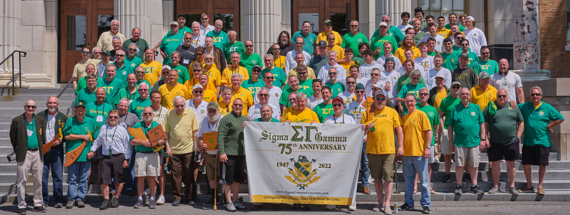 Sigma Gamma brought 115 brothers back for their 75th Anniversary Celebration at Reunion 2022, pictured at Sheldon Hall.