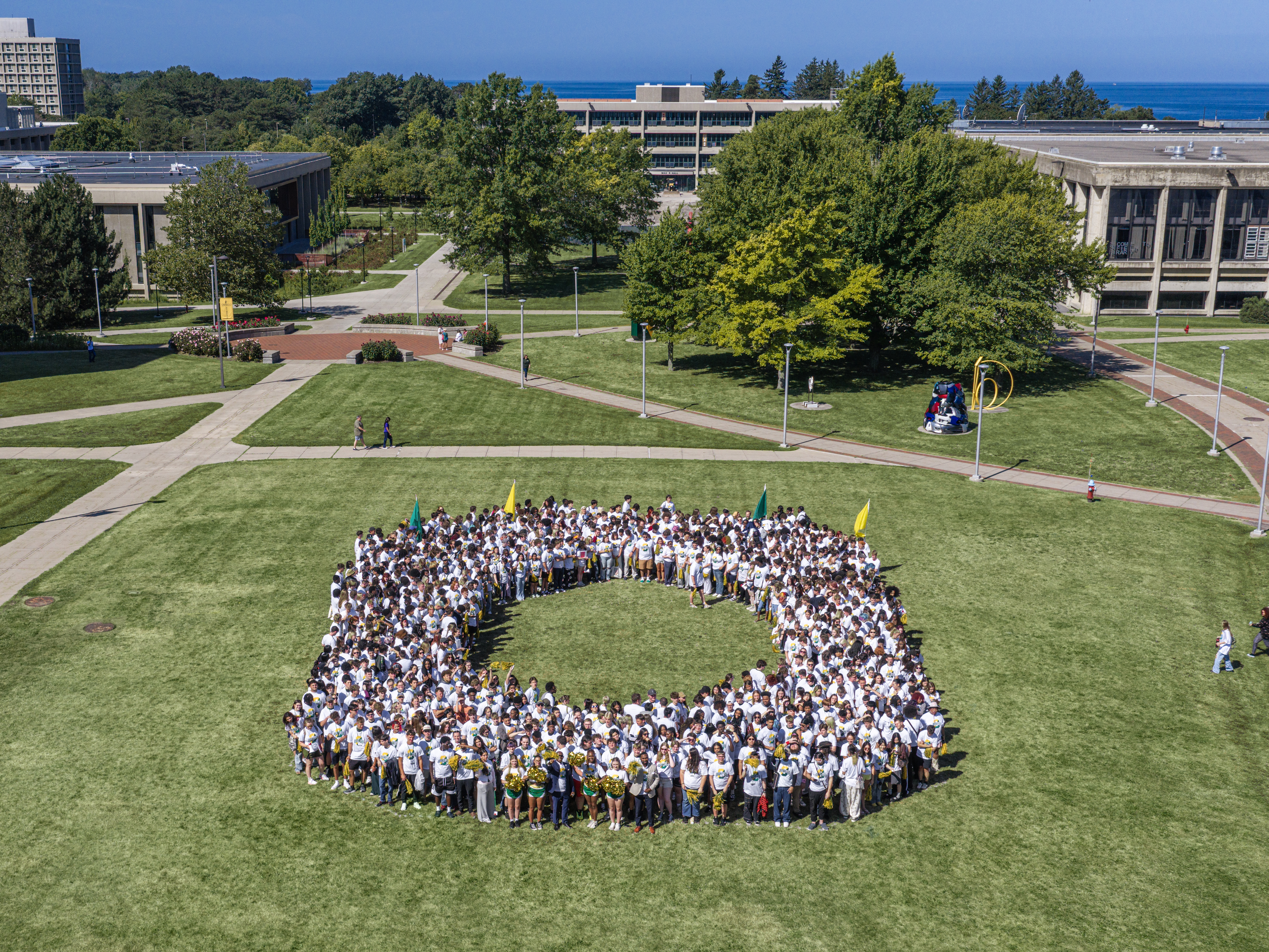 Hundreds of incoming Lakers gathered for the annual Spirit O photo on the South Lawn of campus on a picture-perfect late summer day on Aug. 21.