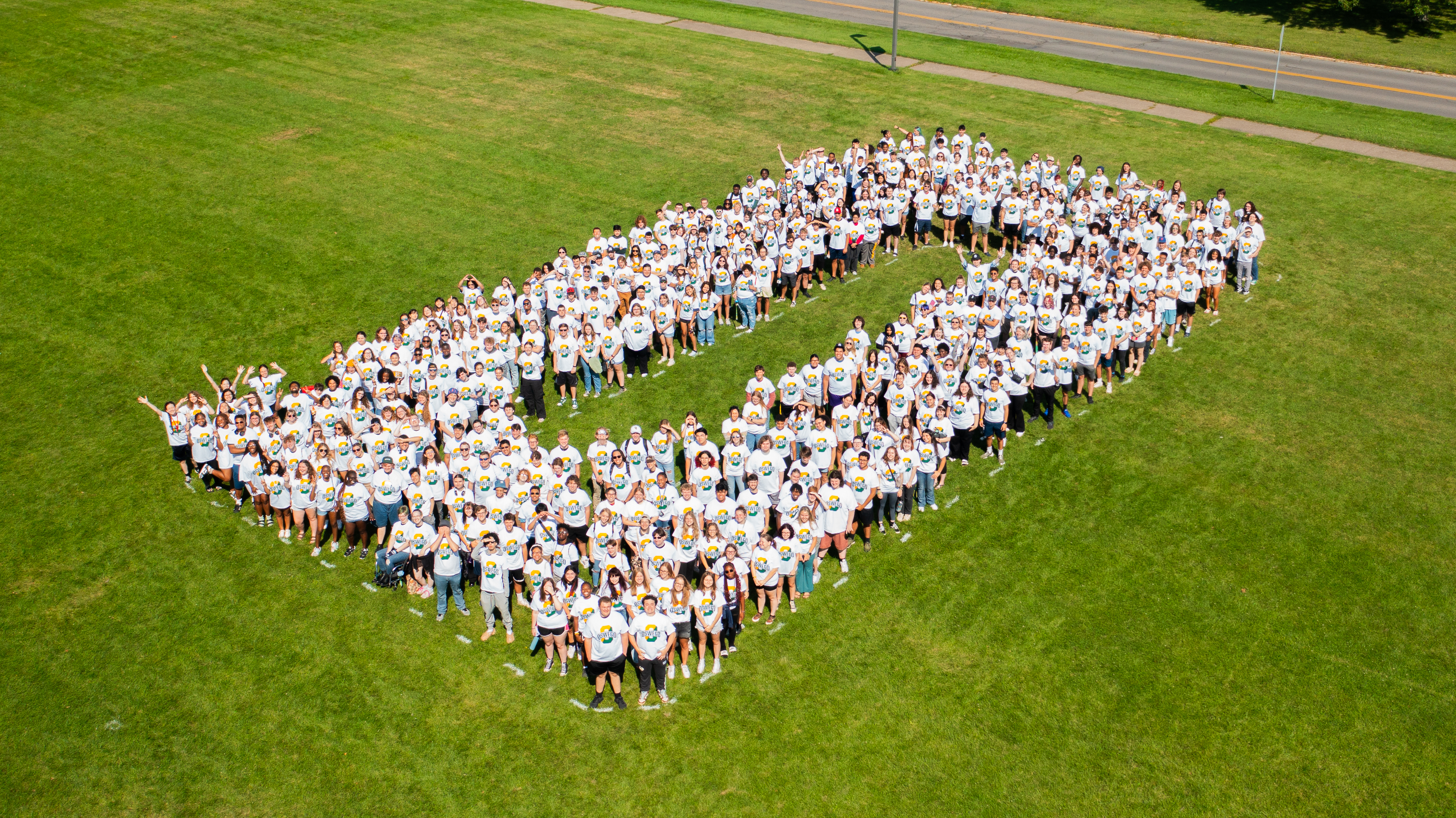 First-year students took part in a new tradition during Laker Launch in forming a giant O as a team-building and school-pride activity.
