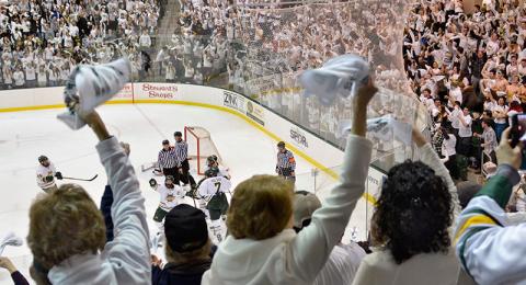 Crowd cheers at Whiteout game