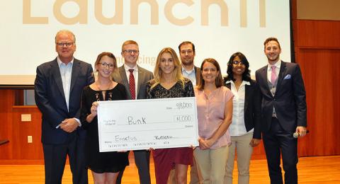 Winners of LaunchIt! contest with judges and organizers