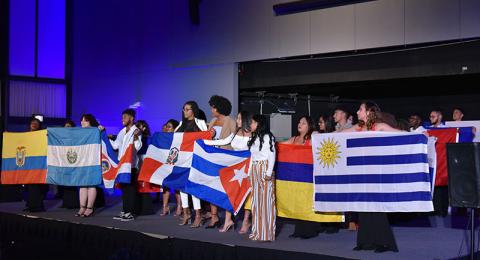 Students display flags of many nations