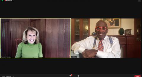 Al Roker and President Deborah F. Stanley lead a virtual campus discussion