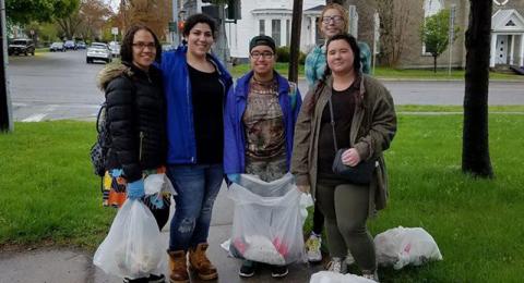 Young people clean up litter