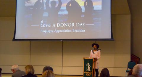 Skye Prosper thanks faculty and staff donors