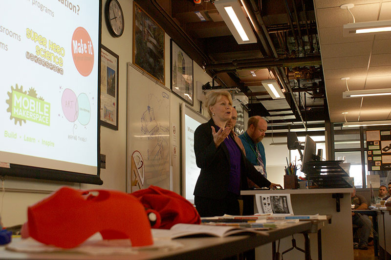 Donna Matteson talks about 3D printing as samples sit in foreground