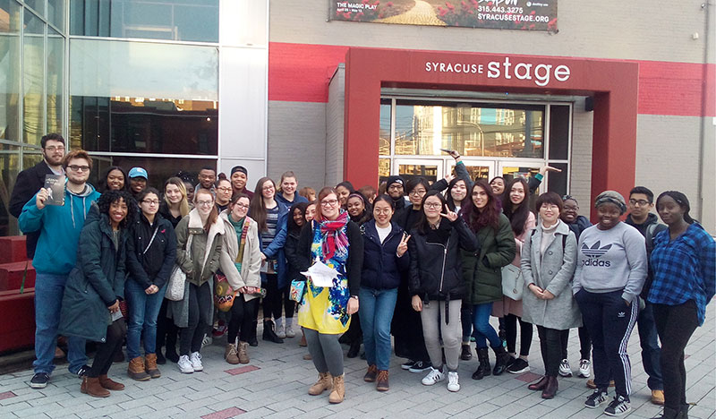 Large group of students attending A Raisin in the Sun