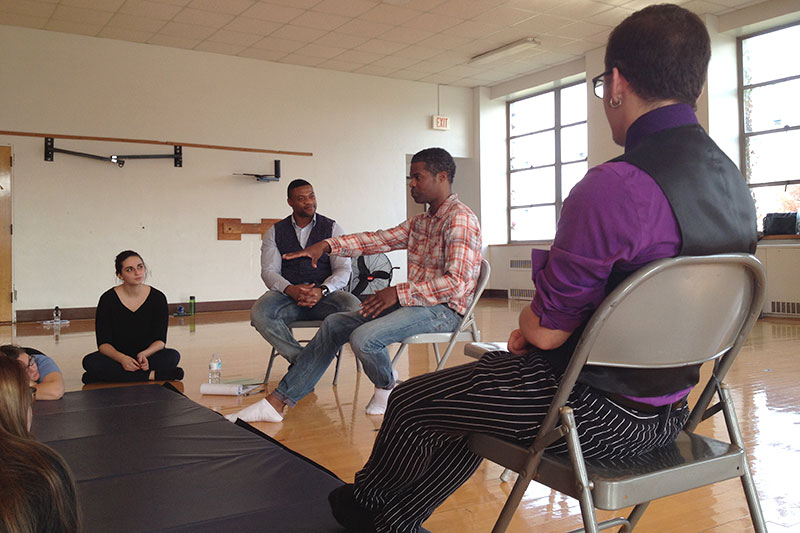 Actor Jimonn Cole speaking to class