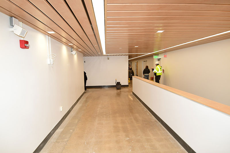 Bright renovated Tyler Hall hallway on theatre level