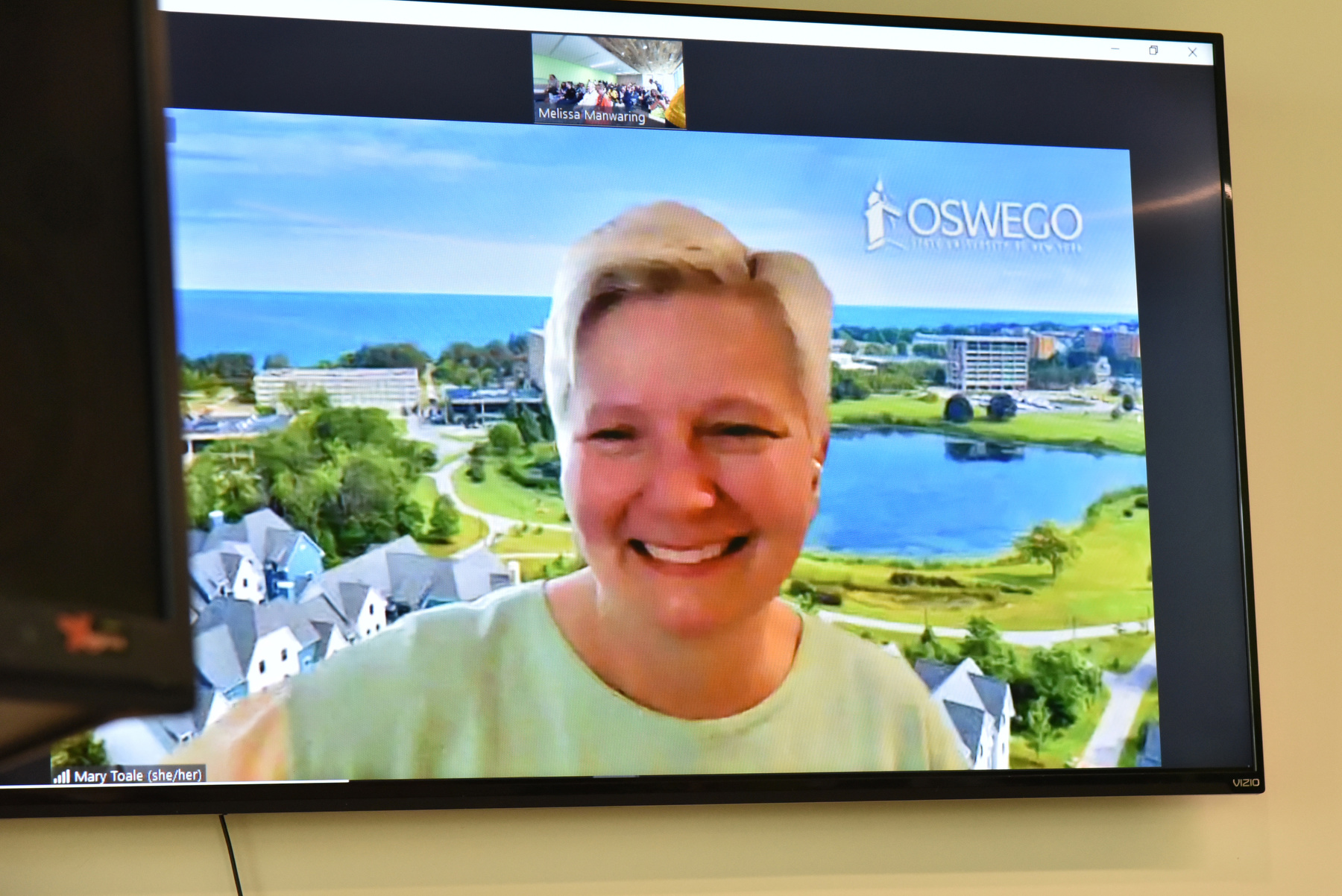 Mary C. Toale, SUNY Oswego's Officer in Charge, provided alumni with an in-depth look at recent developments in the University Update, part of reunion weekend, in Waterbury Hall Lounge.