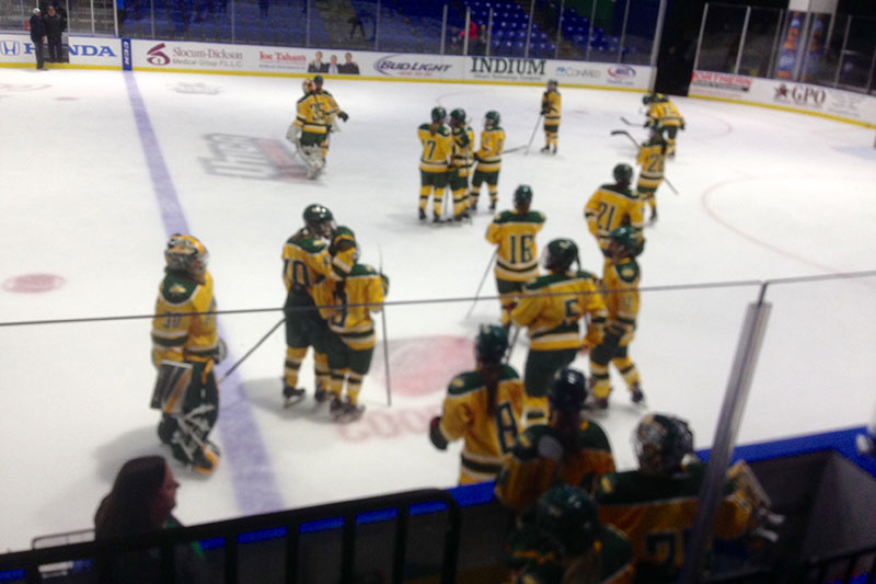 Women's hockey team at end of playoff game