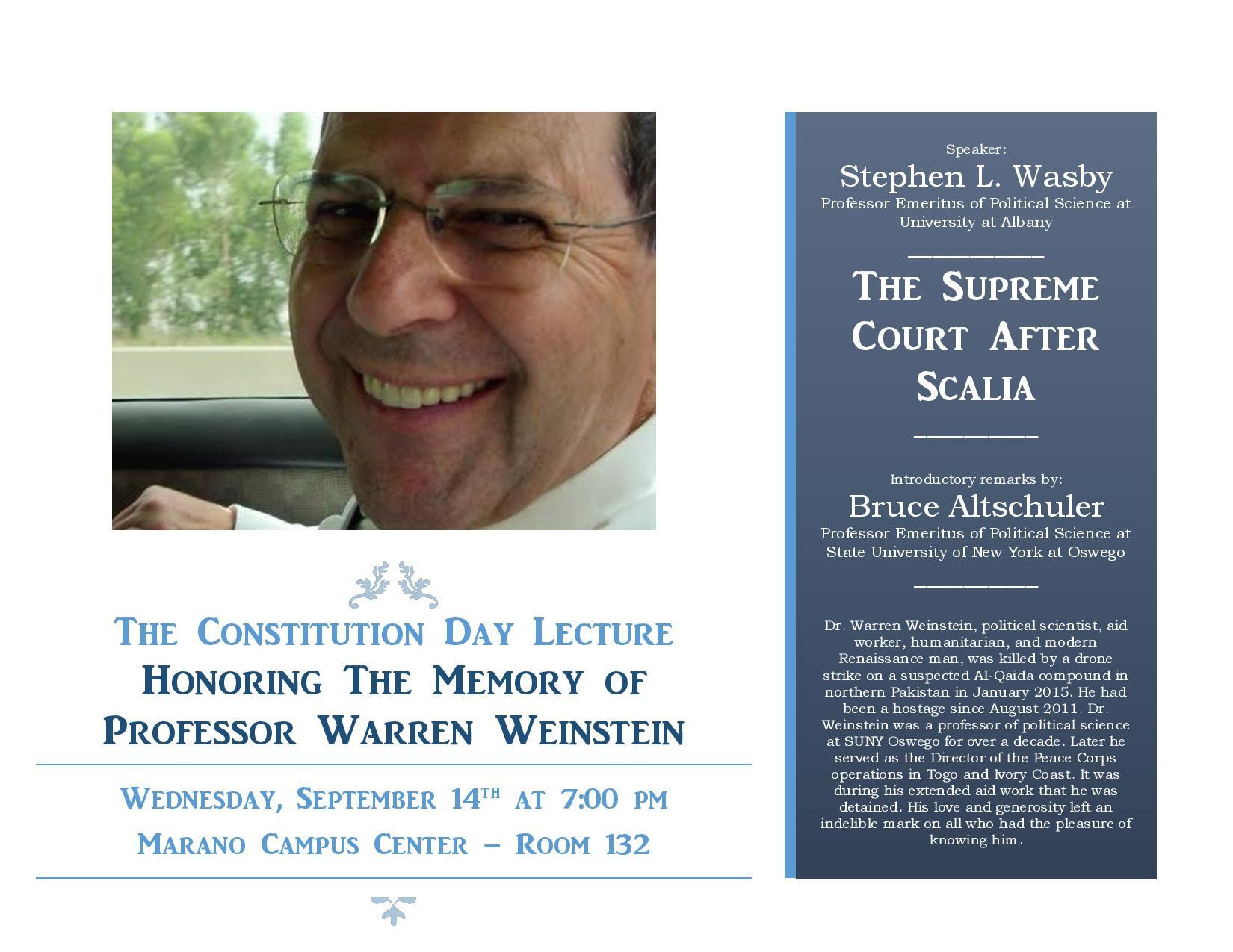 Dr. Stephen Wasby presents a Constitution Day lecture in memory of Weinstein