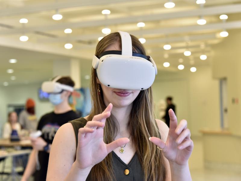 female student with a vr headset