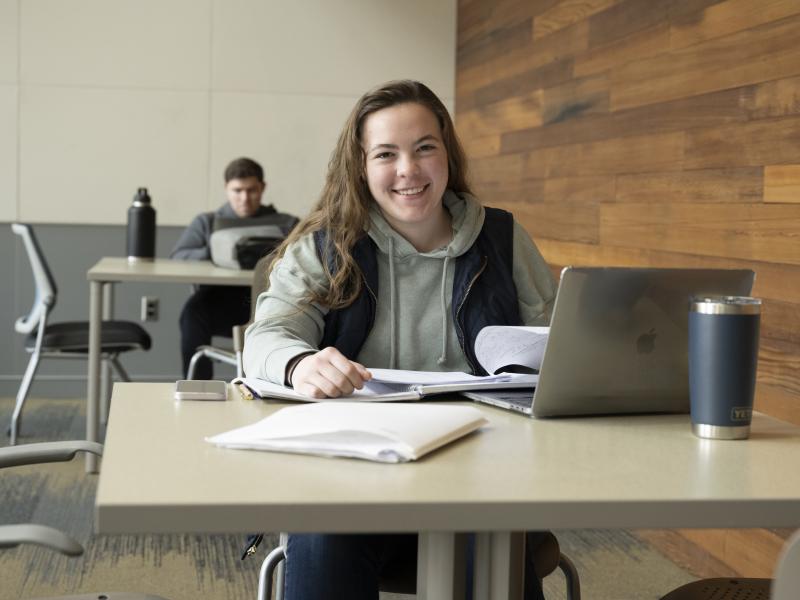 female student working on a laptop