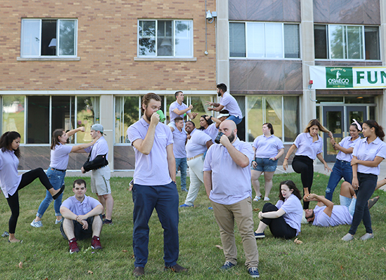 Funnelle Hall Resident Student Staff group photo acting goofy