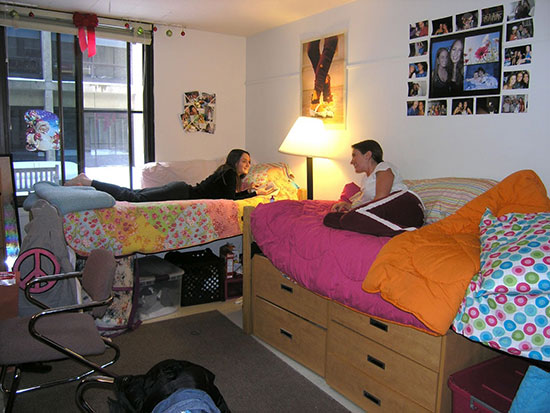 These creative female students have arranged their furniture in a unique way in their Oneida Hall bedroom.