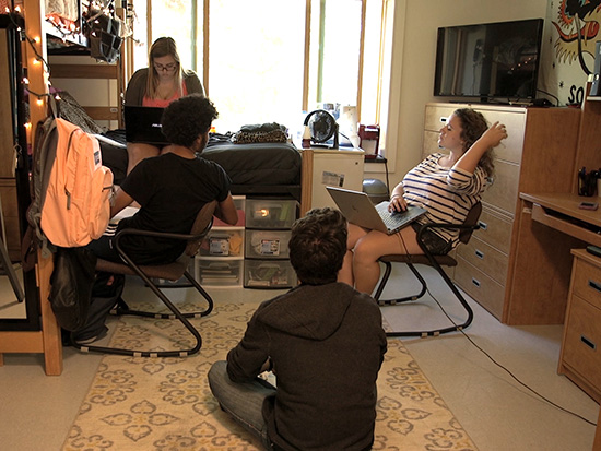 Students study together in a Waterbury Hall room.