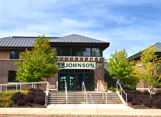 Johnson Hall exterior on a sunny fall day.