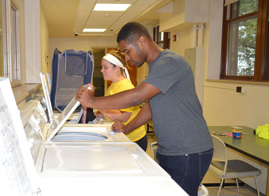 Johnson residents do their laundry in a clean and spacious facility located in the basement of Johnson Hall.
