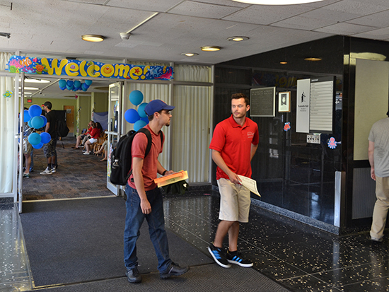 Funnelle Hall lobby and Red Carpet Crewmember Welcomes new students
