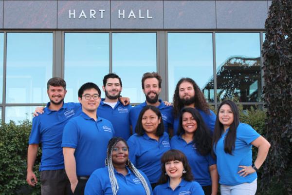 Hart Hall Resident Student Staff group photo is ready to welcome you!