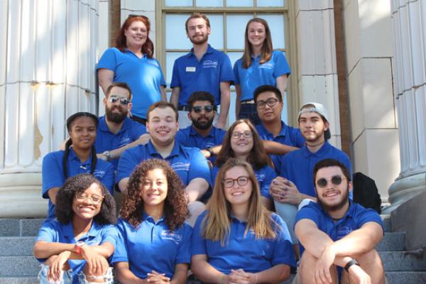 Mackin Complex (Moreland and Lonis Halls) and Sheldon Hall Resident Student Staff group photo. We are ready to welcome you!