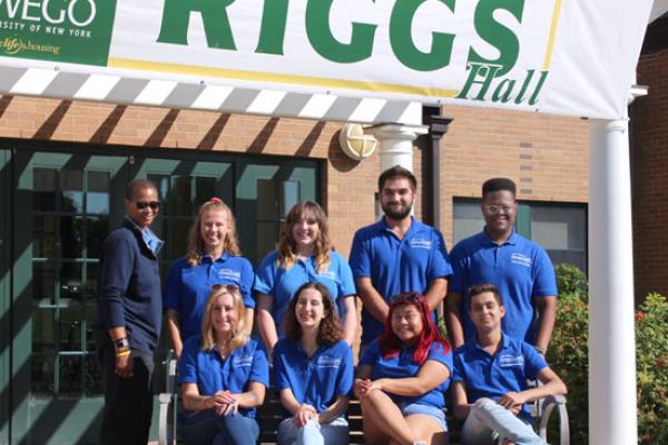 Riggs Hall Resident Student Staff group photo. We are ready to welcome you!