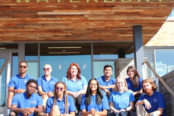 Waterbury Hall Resident Student Staff group photo. We are ready to welcome you!