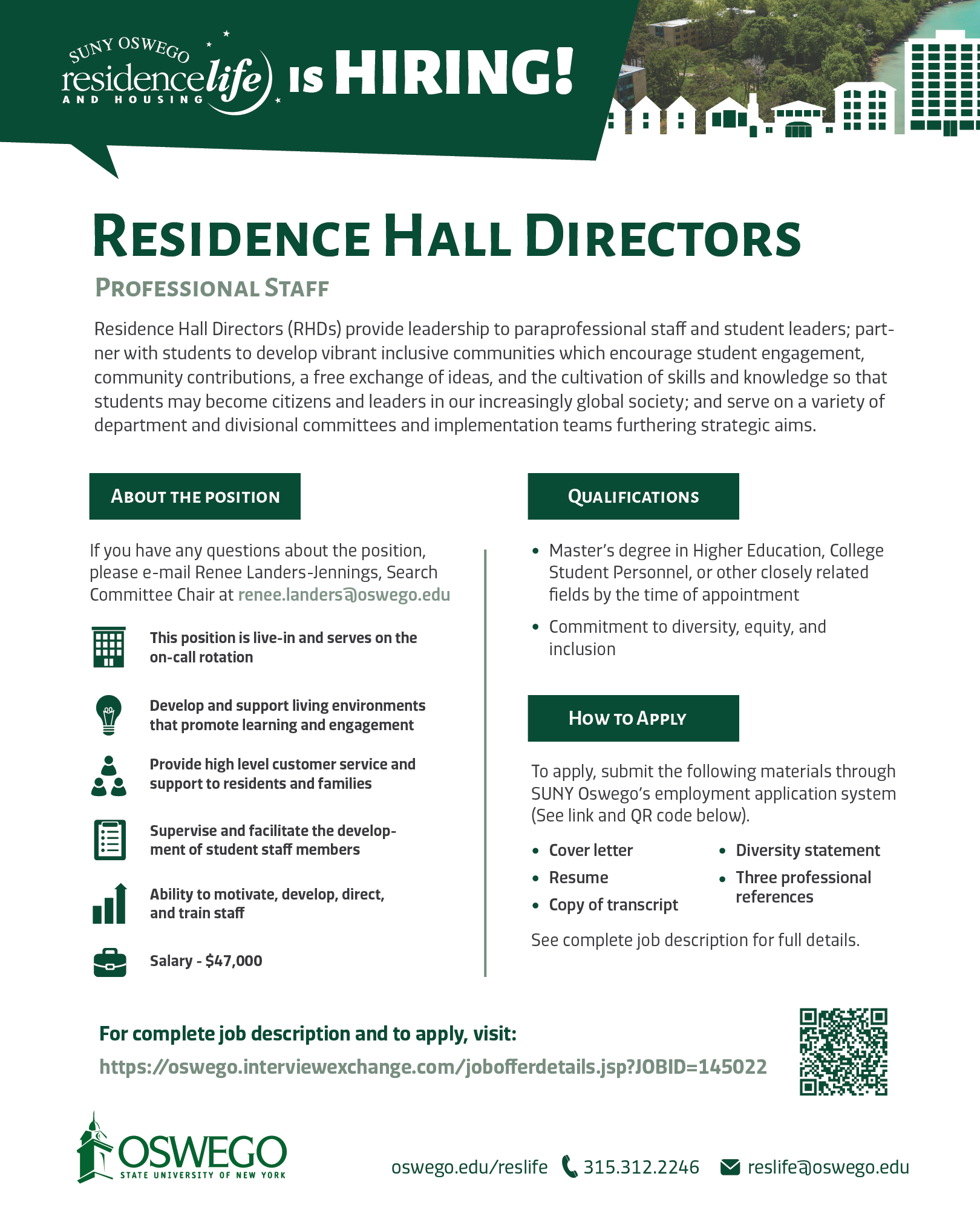 Flyer for Assistant Hall Director posting