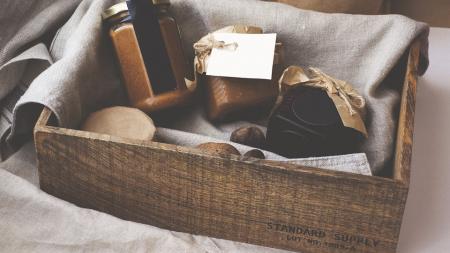 wooden box with masculine gift items