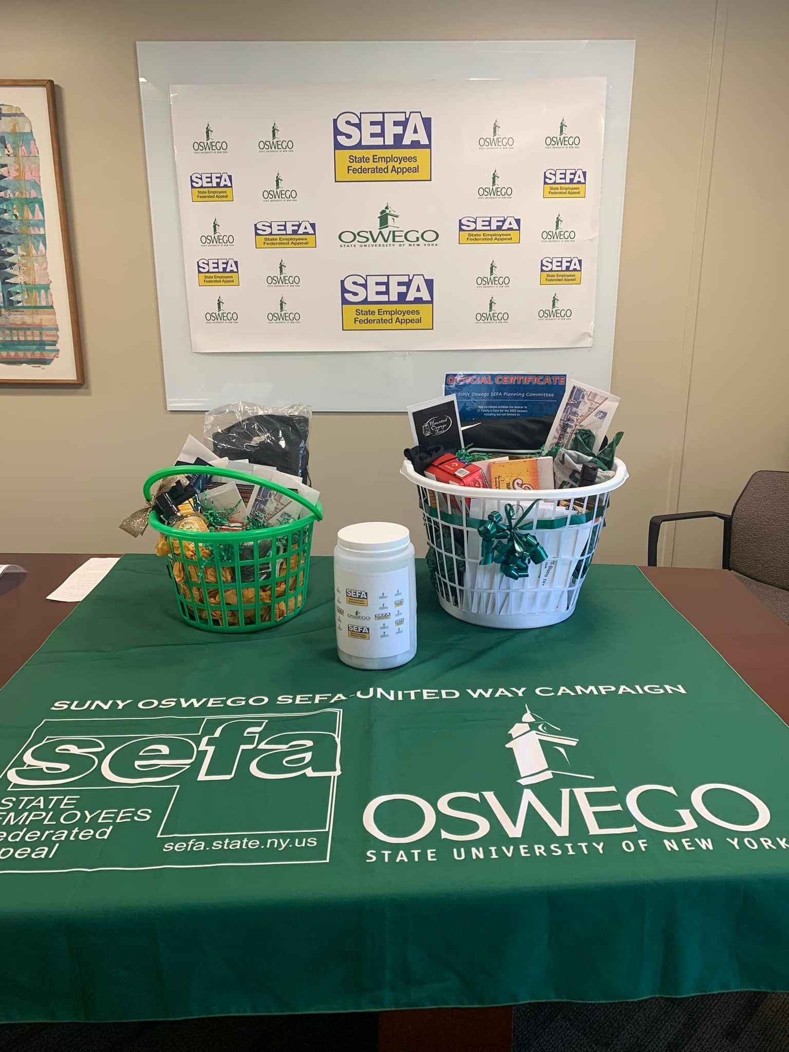 image of two gift baskets on a table with the SEFA logo