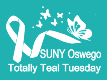 Teal SUNY Oswego ribbon butterfly logo