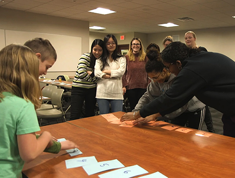 Students work on math exercises