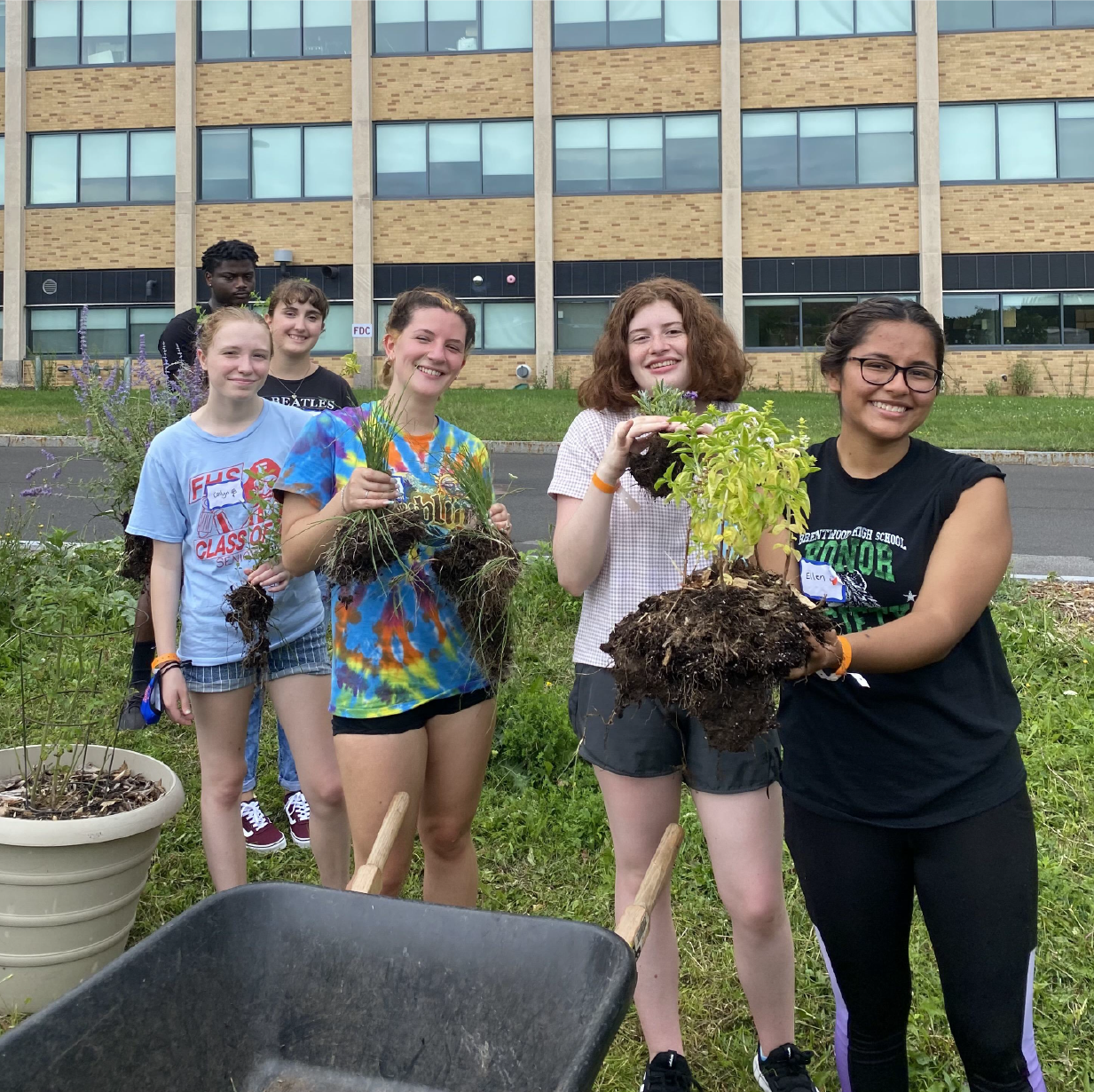 Students working in the campus garden